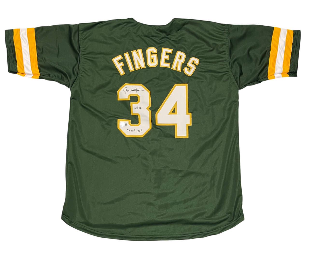 Rollie Fingers Signed Custom Jersey w/ 2 Insc Beckett Witness Authenticated-Powers Sports Memorabilia