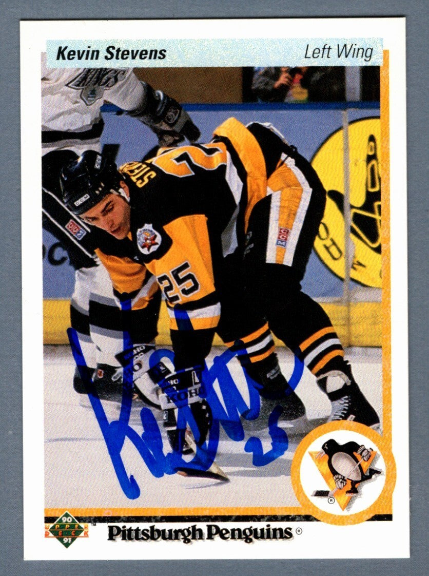 Kevin Stevens Signed 1990-91 Upper Deck NHL Rookie RC #14 LSCM COA Penguins-Powers Sports Memorabilia