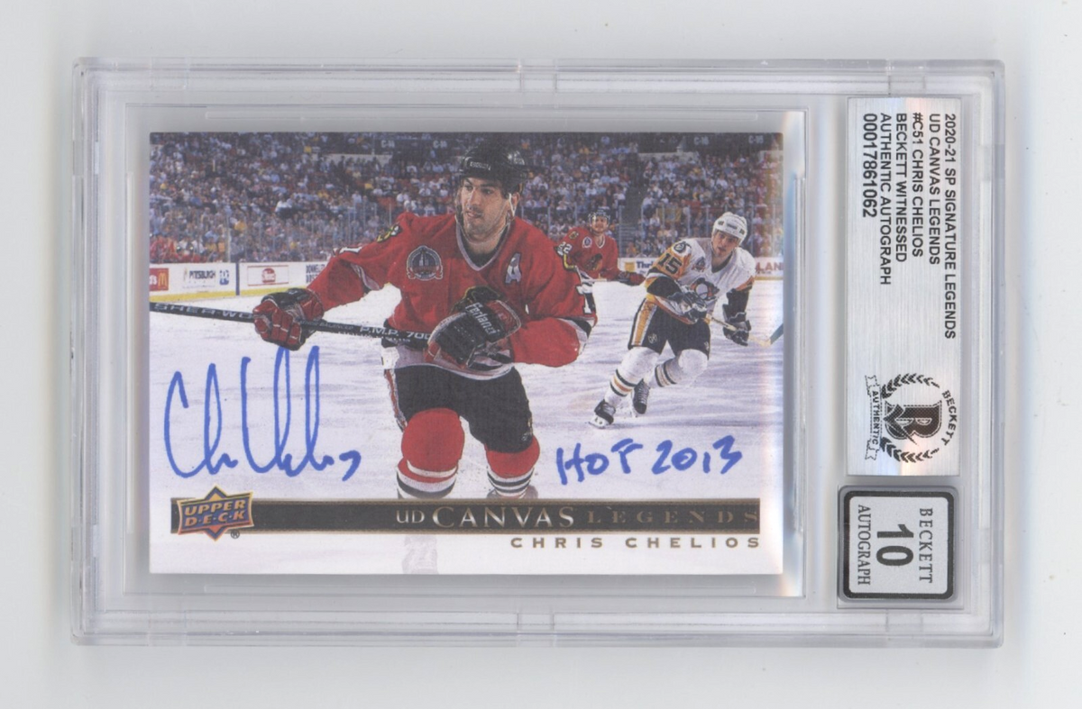 Chris Chelios 2020-21 UD Canvas Legends #C51 Signed HOF 2013 Beckett BGS 10 Auto-Powers Sports Memorabilia