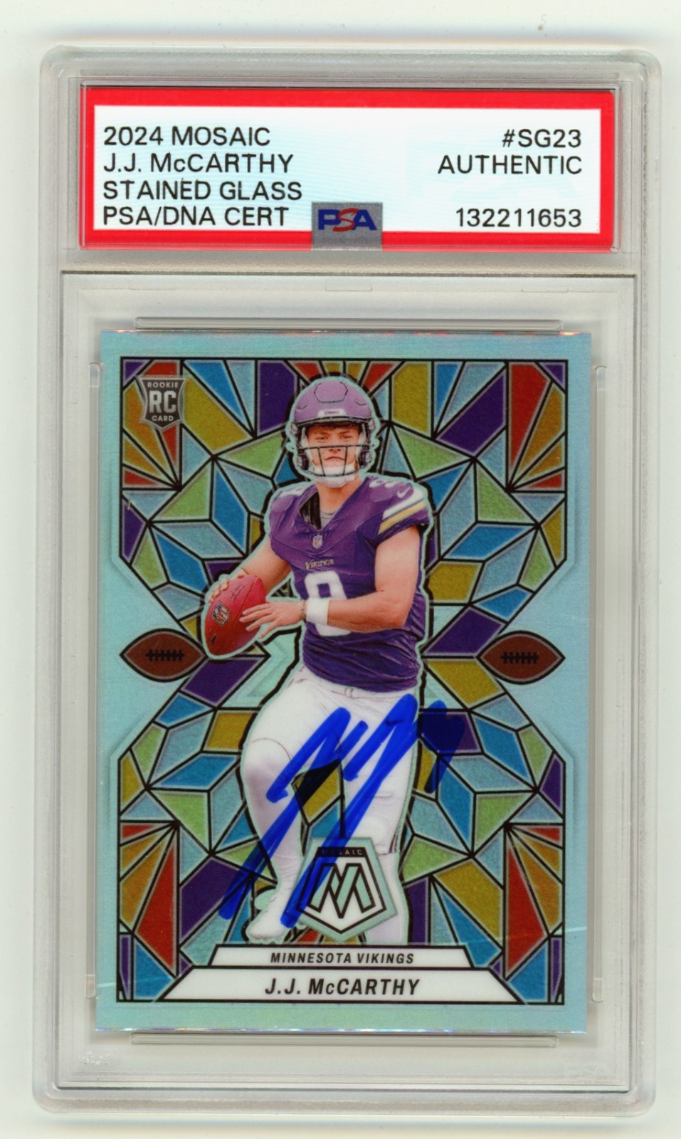 J.J. McCarthy 2024 Panini Mosaic Stained Glass Prizm Auto Case Hit RC PSA Auto-Powers Sports Memorabilia