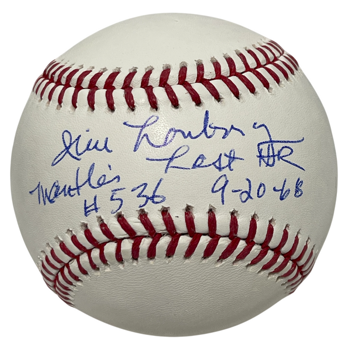 Jim Lonborg Signed Auto ROMLB Baseball w/ Mantle Last HR Beckett Witness Authenticated-Powers Sports Memorabilia