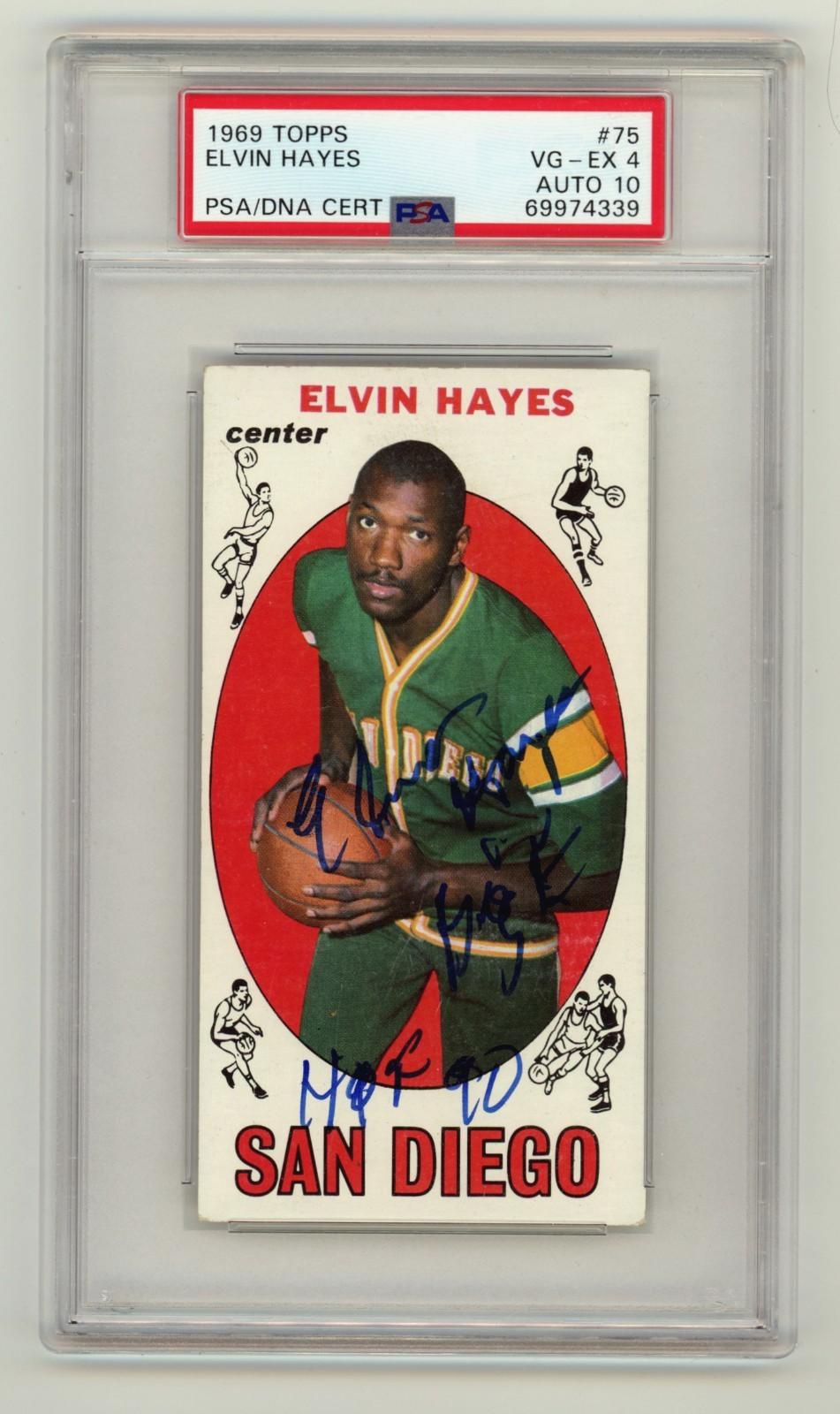 Elvin Hayes 1969-70 Topps 98 Tall Boy Rookie RC 2 Insc Signed Auto PSA 4 10 Auto-Powers Sports Memorabilia