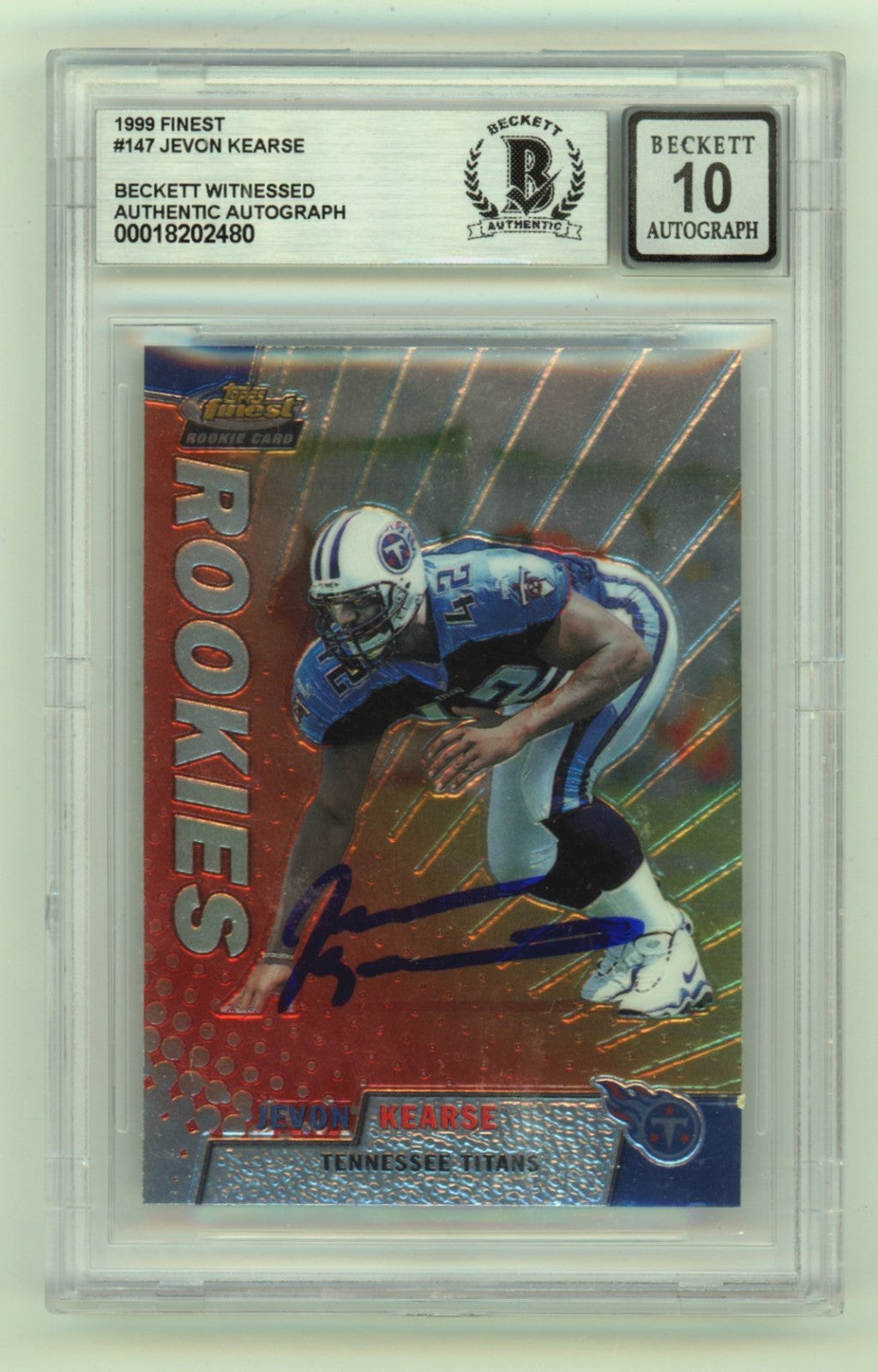 Jevon Kearse 1999 Topps Finest #147 Signed Rookie RC Beckett BGS 10 Auto Titans-Powers Sports Memorabilia