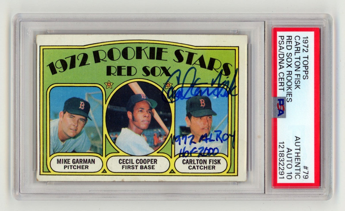Carlton Fisk 1972 Topps #79 Signed Rookie RC w/ 1972 AL ROY HOF 2000 PSA 10 Auto-Powers Sports Memorabilia