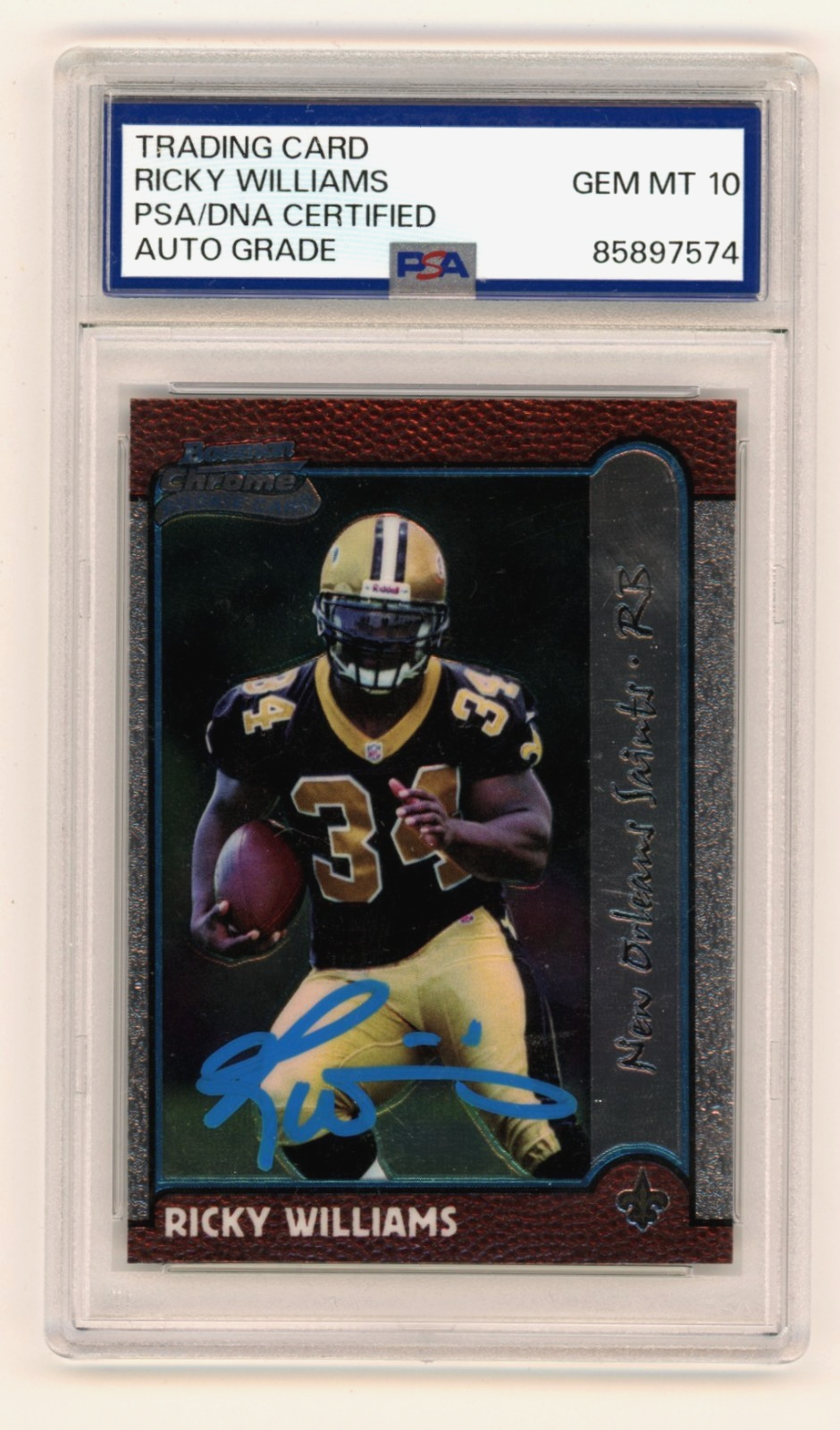 Ricky Williams 1999 Bowman Chrome #182 Signed Auto Rookie RC PSA 10 Auto Saints-Powers Sports Memorabilia