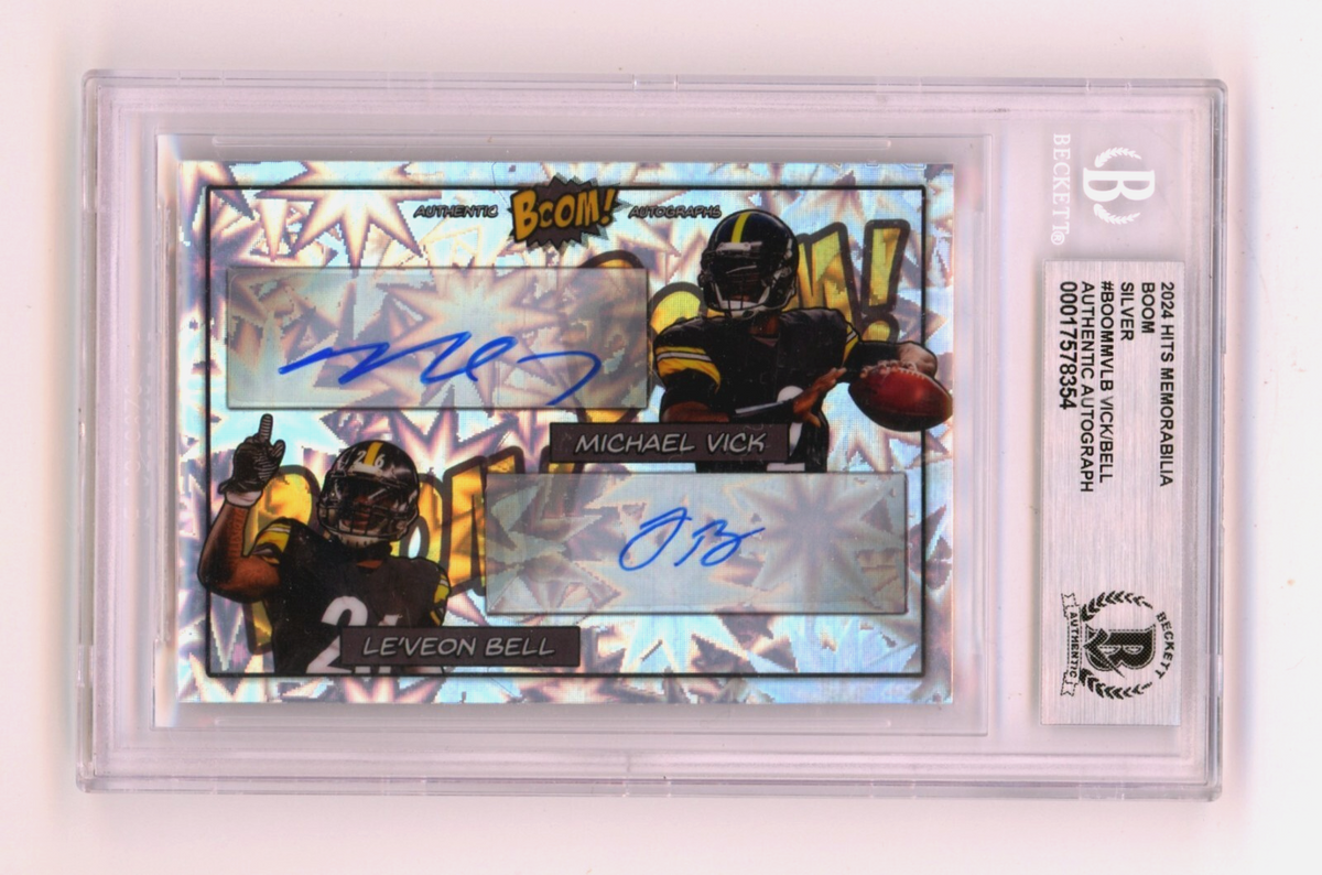 Michael Vick Le'Veon Bell 2024 Hits Memorabilia BOOM Silver /10 Signed BGS Auto-Powers Sports Memorabilia