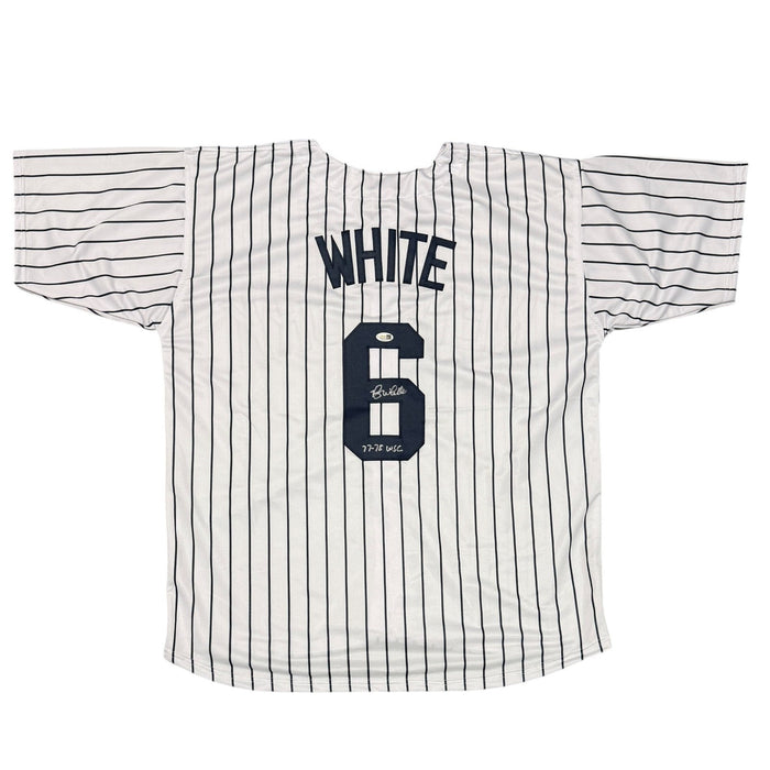 Roy White Signed New York Yankees Custom Jersey w/ 77-78 WSC JSA Witness COA-Powers Sports Memorabilia