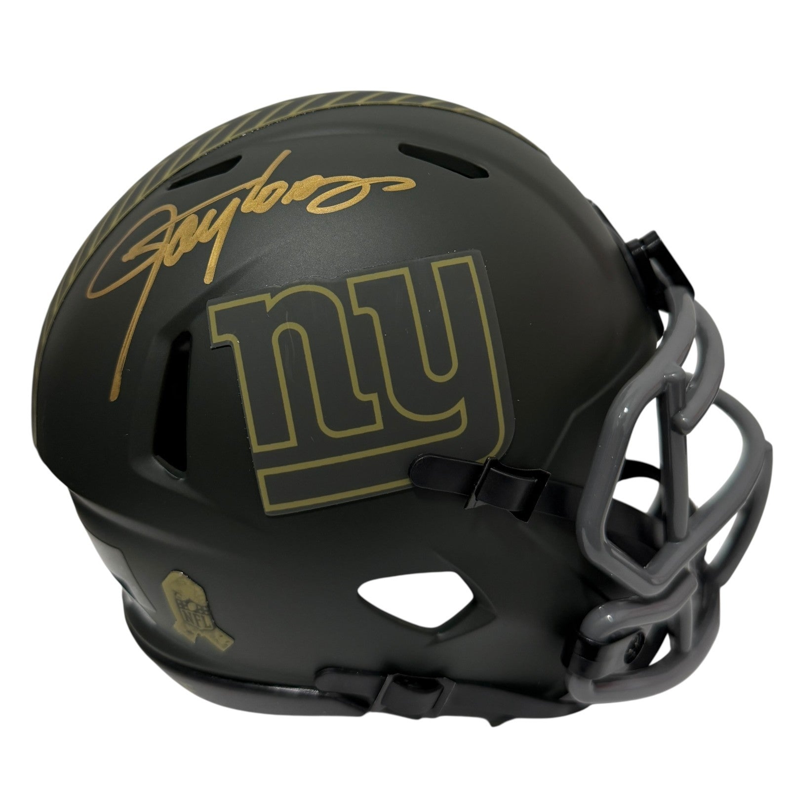 Lawrence Taylor Signed New York Giants Salute 25 Mini Helmet Beckett Witness Authenticated-Powers Sports Memorabilia