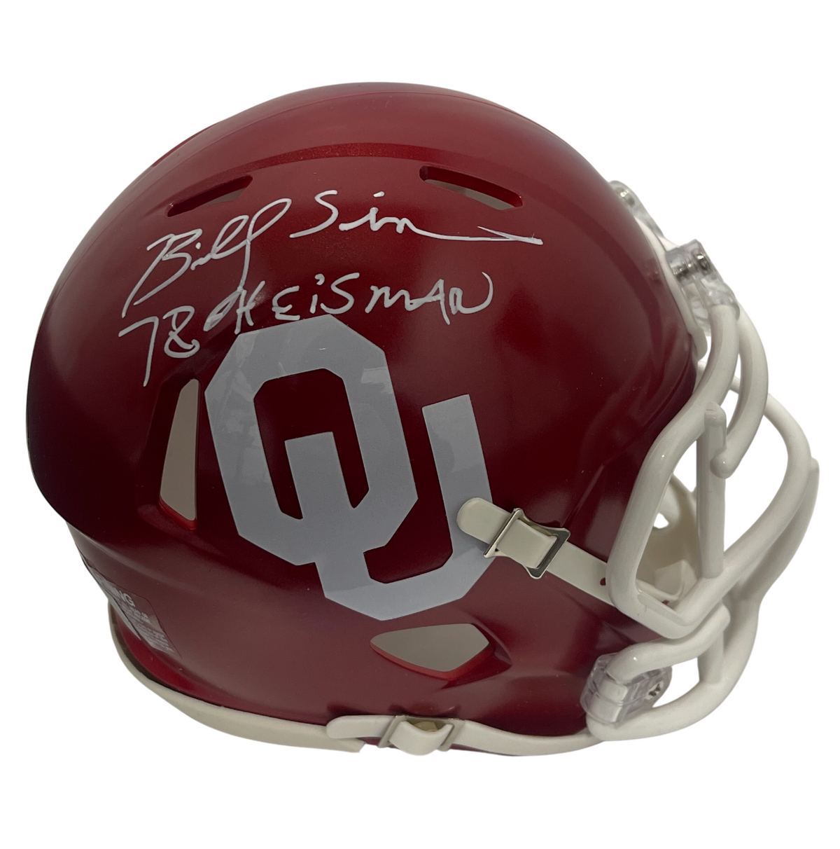 Billy Sims Signed Oklahoma Speed Mini Helmet w/ 78 Heisman Beckett Wit BAS COA-Powers Sports Memorabilia