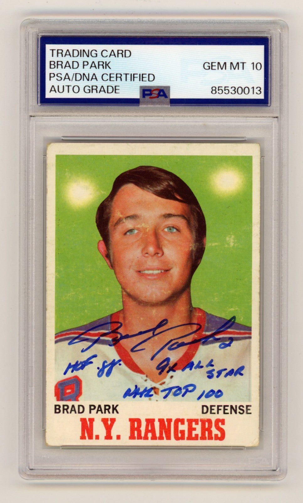 Brad Park 1970-71 Topps #67 Signed Rookie RC w/ 3 Inscriptions PSA 10 Auto HOF-Powers Sports Memorabilia
