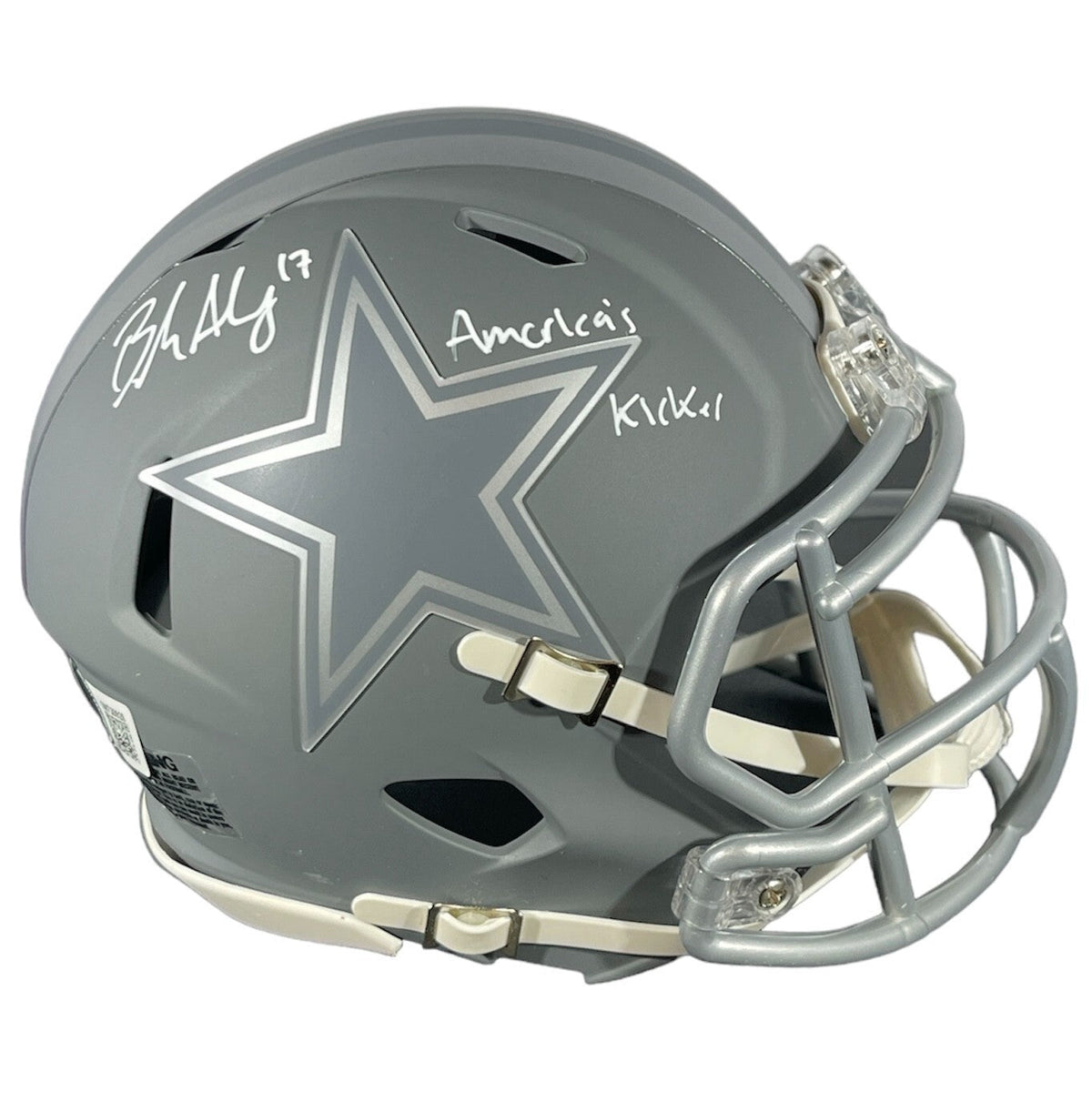 Brandon Aubrey Signed Cowboys Slate Mini Helmet w/ Americas Kicker Beckett Authenticated-Powers Sports Memorabilia