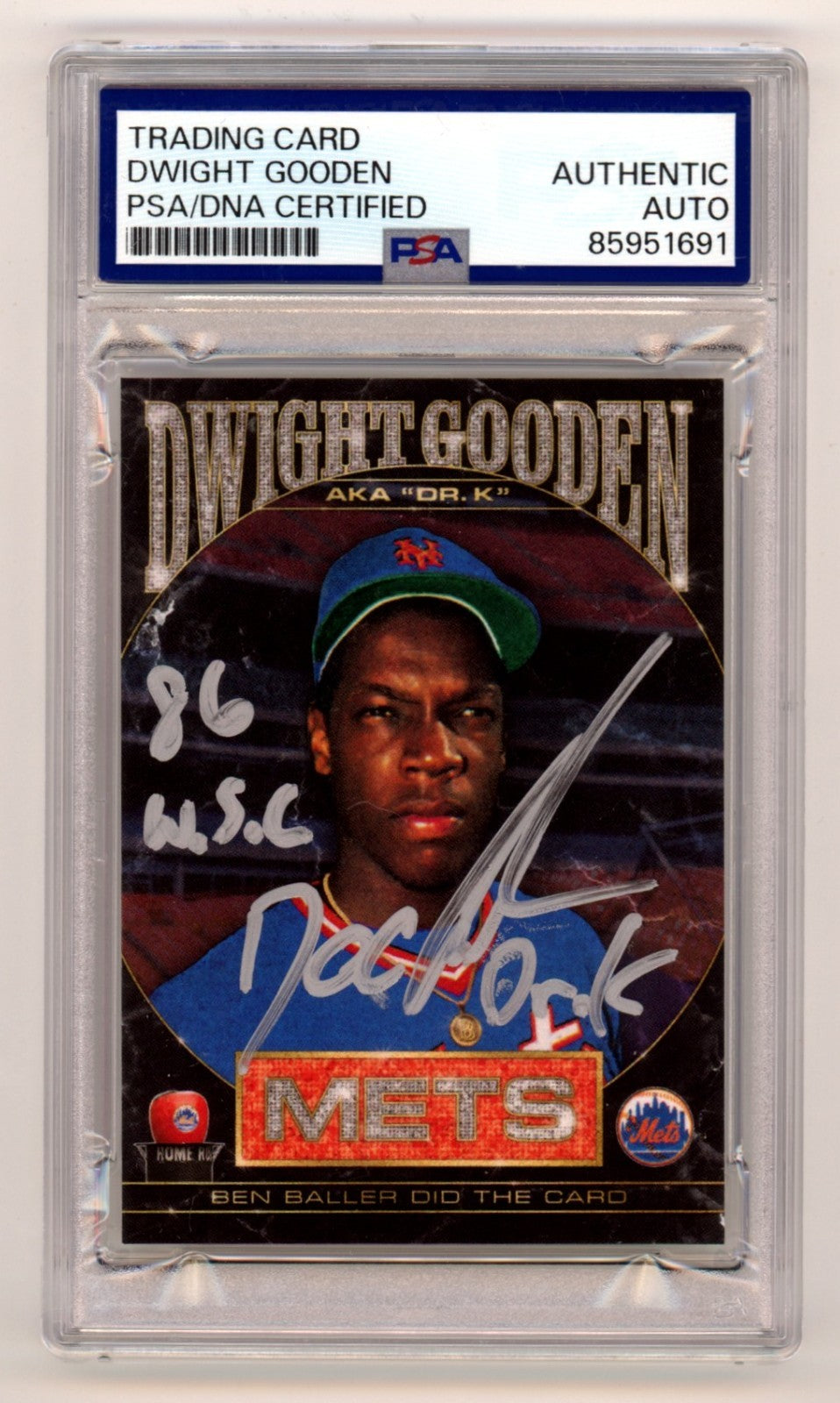 Dwight Doc Gooden Signed Topps Project 2020 Ben Baller #86 w/ 2 Insc. PSA Auto-Powers Sports Memorabilia