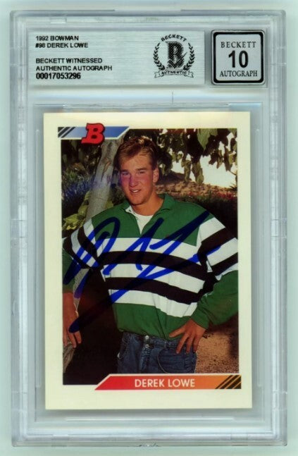 Derek Lowe 1992 Bowman #98 Rookie RC Signed Beckett BAS BGS 10 Auto Red Sox-Powers Sports Memorabilia