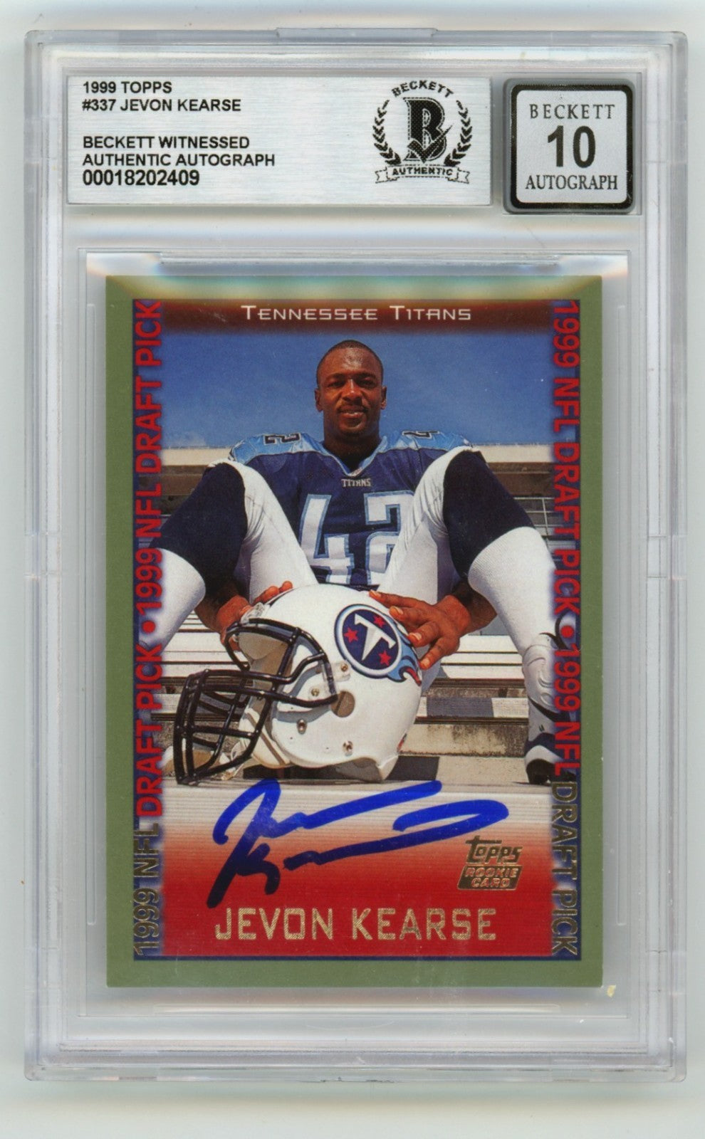 Jevon Kearse 1999 Topps #337 Signed Rookie RC Beckett BGS 10 Auto Titans-Powers Sports Memorabilia