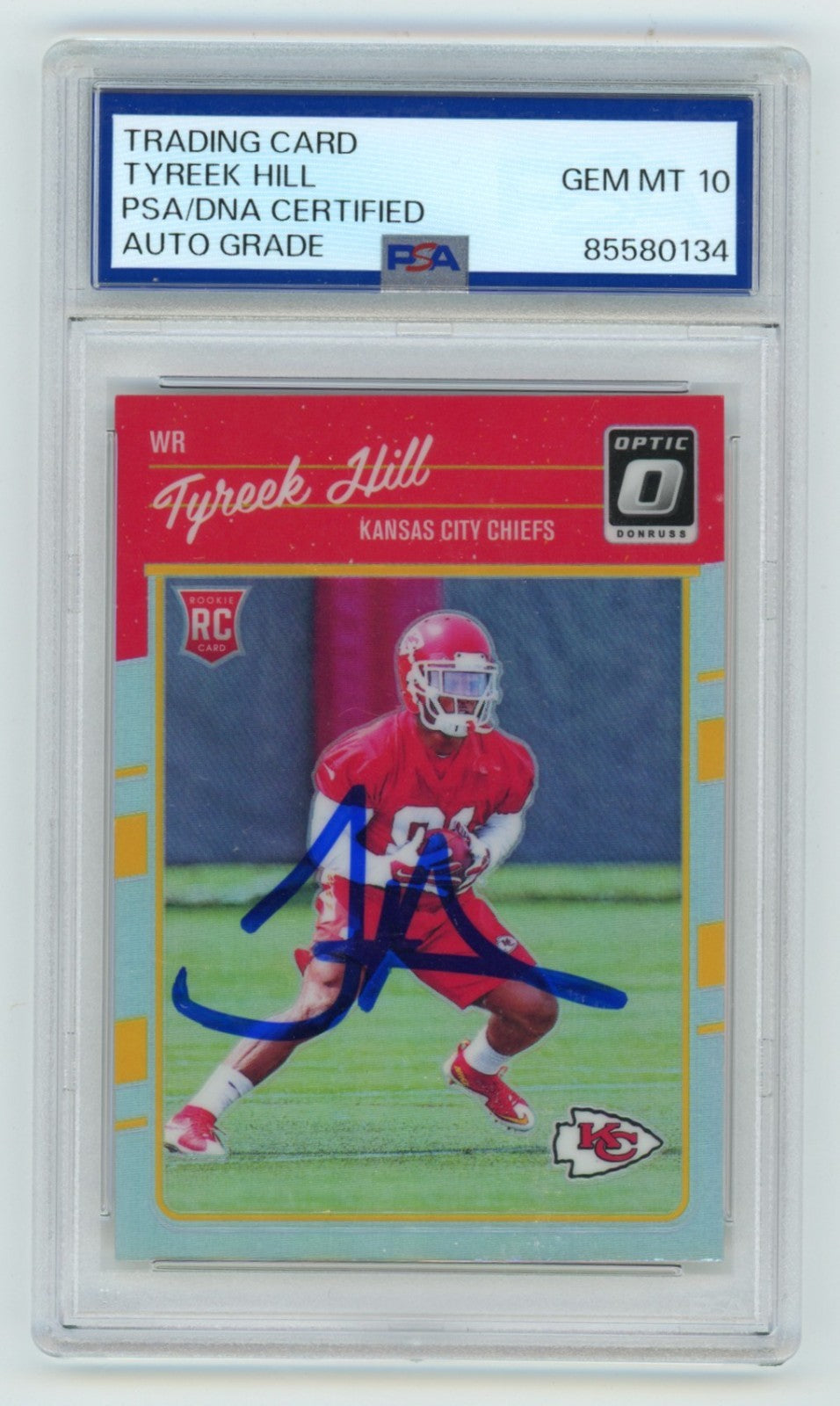 Tyreek Hill 2016 Donruss Optic #117 Silver Holo Signed Rookie RC PSA 10 GEM MINT-Powers Sports Memorabilia