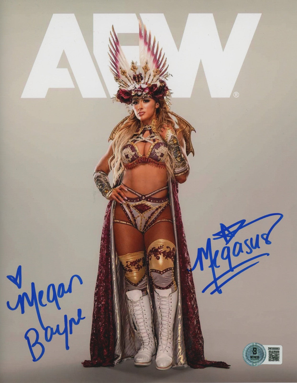 Megan Bayne Signed AEW 8x10 Photo w/ Megasus Beckett Witness BAS COA #1-Powers Sports Memorabilia
