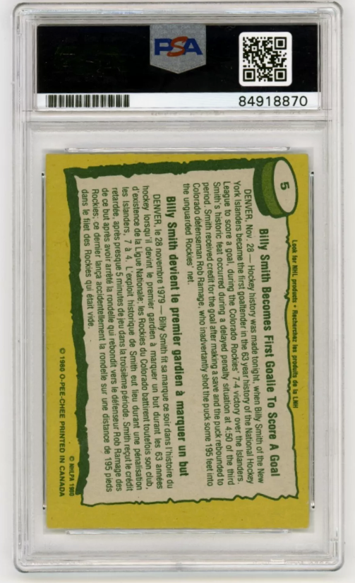Billy Smith 1980-81 O-Pee-Chee OPC #5 Record Breaker Signed PSA Auth Auto Black-Powers Sports Memorabilia