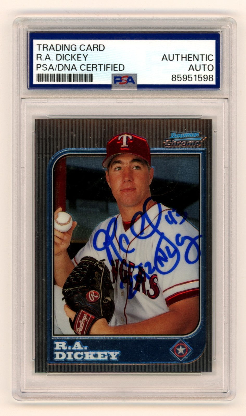 R.A. Dickey Signed 1997 Bowman Chrome #108 Rookie RC w/ 2012 NL CY PSA Auto-Powers Sports Memorabilia