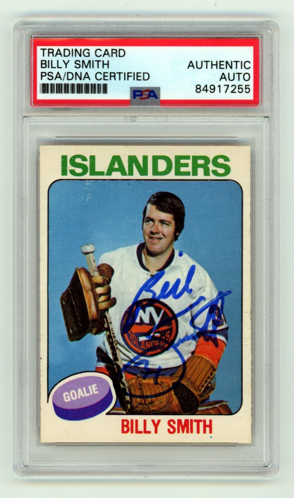 Billy Smith 1975-76 O-Pee-Chee OPC #372 Signed PSA Authentic Blue Auto Islanders-Powers Sports Memorabilia