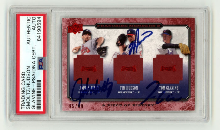 John Smoltz Tim Hudson Tom Glavine 2008 UD Piece of History #/99 Signed PSA Auto-Powers Sports Memorabilia