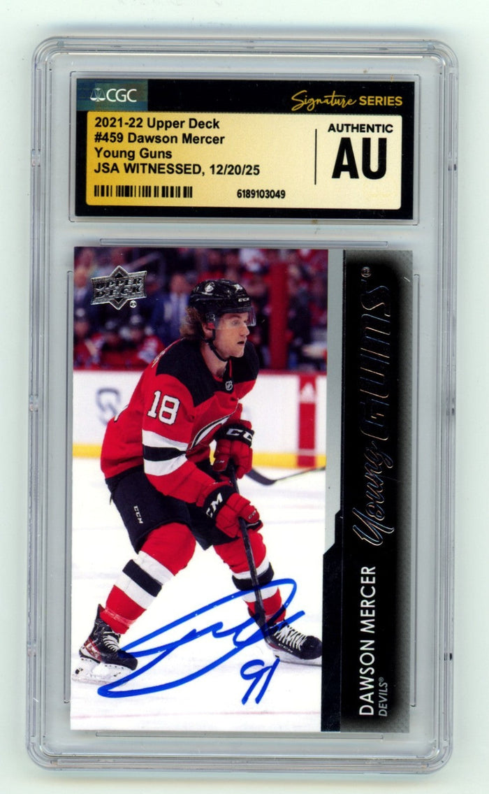 Dawson Mercer 2021-22 Upper Deck 459 Young Guns RC Signed JSA CGC Auth. Auto-Powers Sports Memorabilia