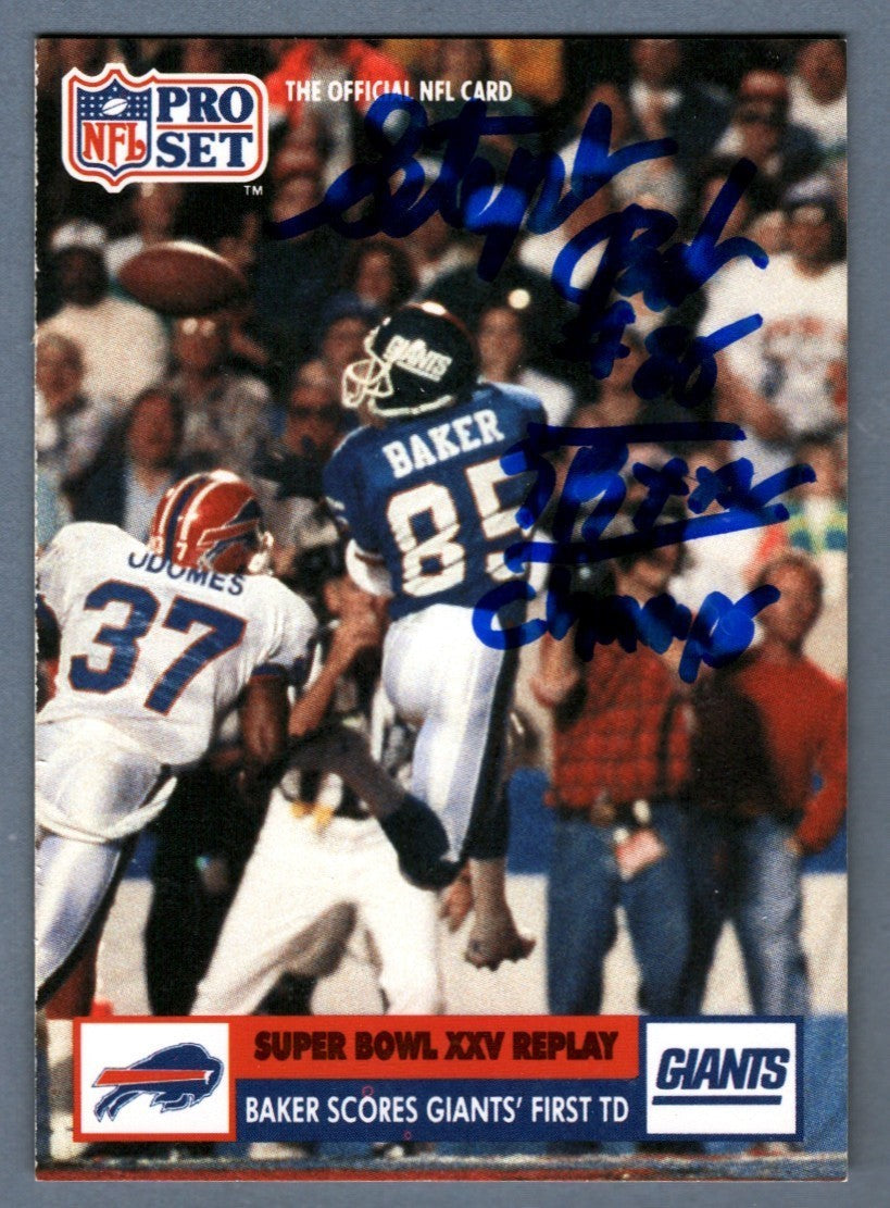 Stephen Baker Signed 1991 NFL Pro Set #49 w/ SB XXV Champs LSCM Authenticated NY Giants-Powers Sports Memorabilia