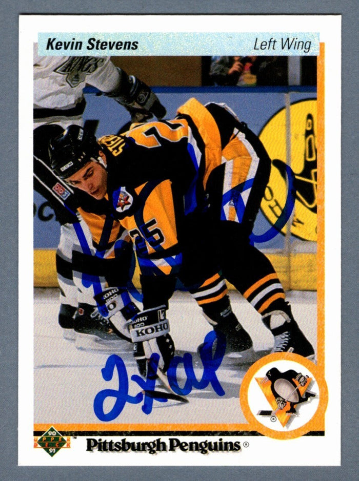 Kevin Stevens Signed 1990-91 Upper Deck Rookie RC #14 w/ 2 Cup LSCM Authenticated Penguins-Powers Sports Memorabilia