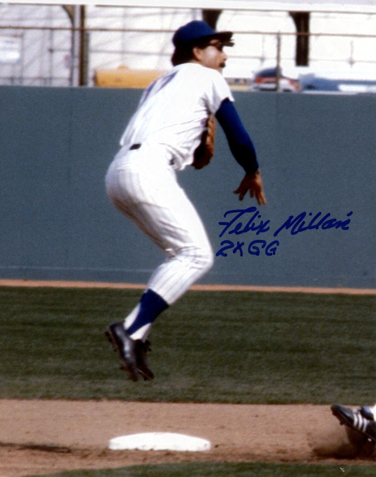 Felix Millan Signed New York Mets 8x10 Photo w/ 2x Gold Glove Insc. LSCM COA-Powers Sports Memorabilia