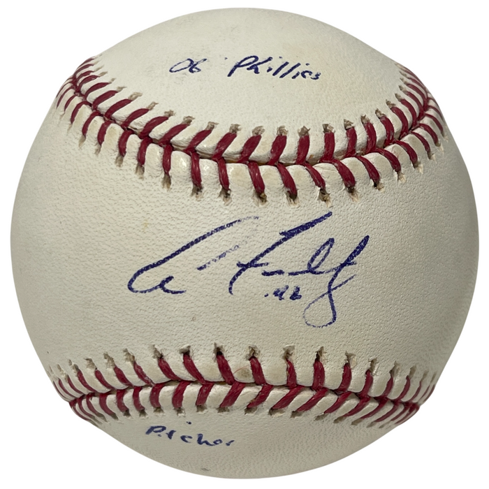Aaron Fultz Signed ROMLB Baseball w/ 06 Phillies Insc. LSCM Authenticated-Powers Sports Memorabilia