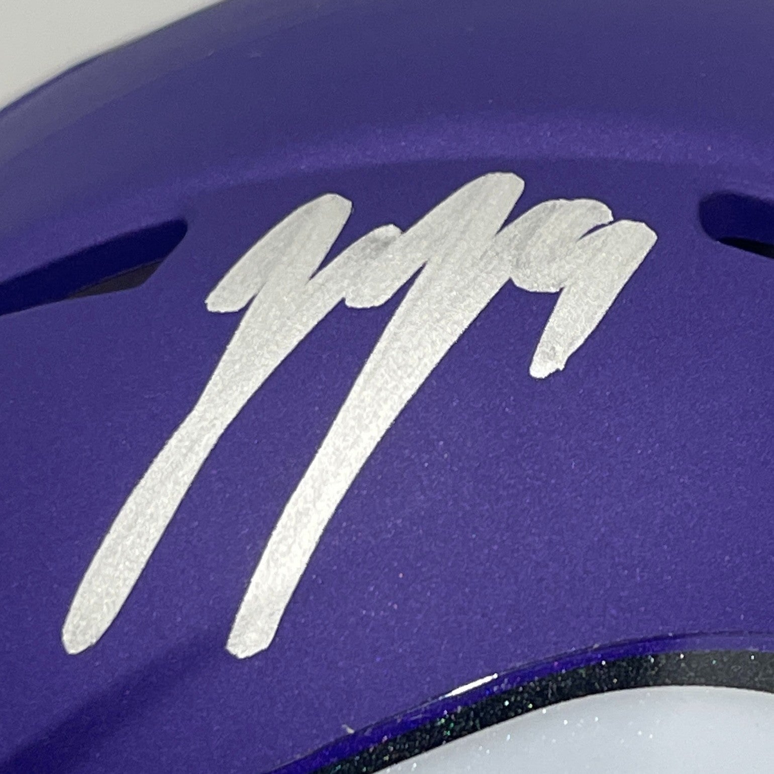 J.J. McCarthy Signed Minnesota Vikings Speed Mini Helmet Beckett Witness Authenticated-Powers Sports Memorabilia