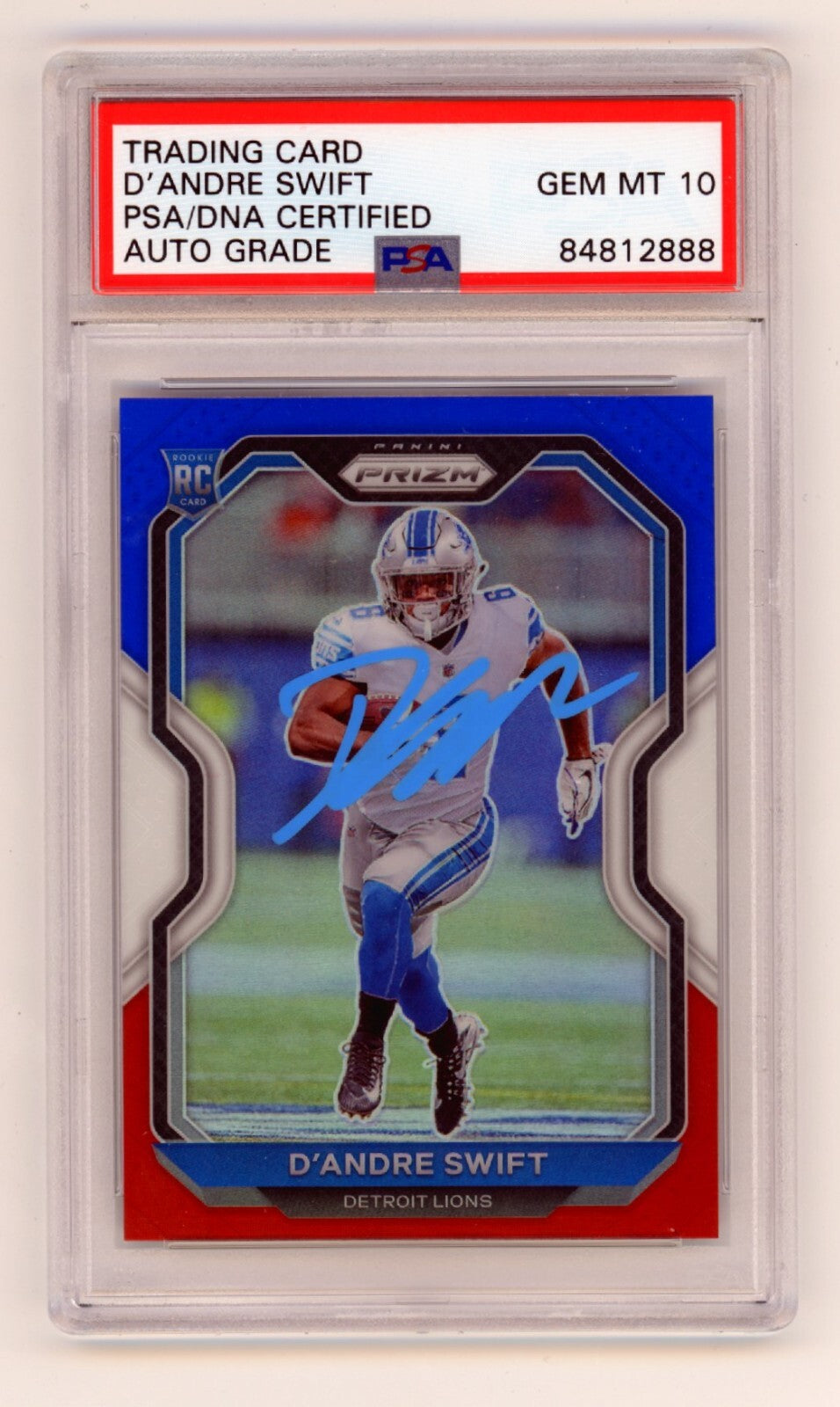 D'Andre Swift 2020 Panini Prizm #358 Red White Blue RWB RC Signed PSA 10 Auto-Powers Sports Memorabilia