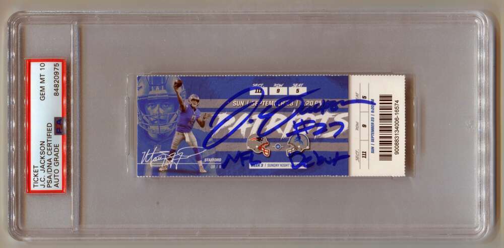 J.C. Jackson Signed NFL Debut Game Ticket w/ Inscription PSA 10 Auto-Powers Sports Memorabilia
