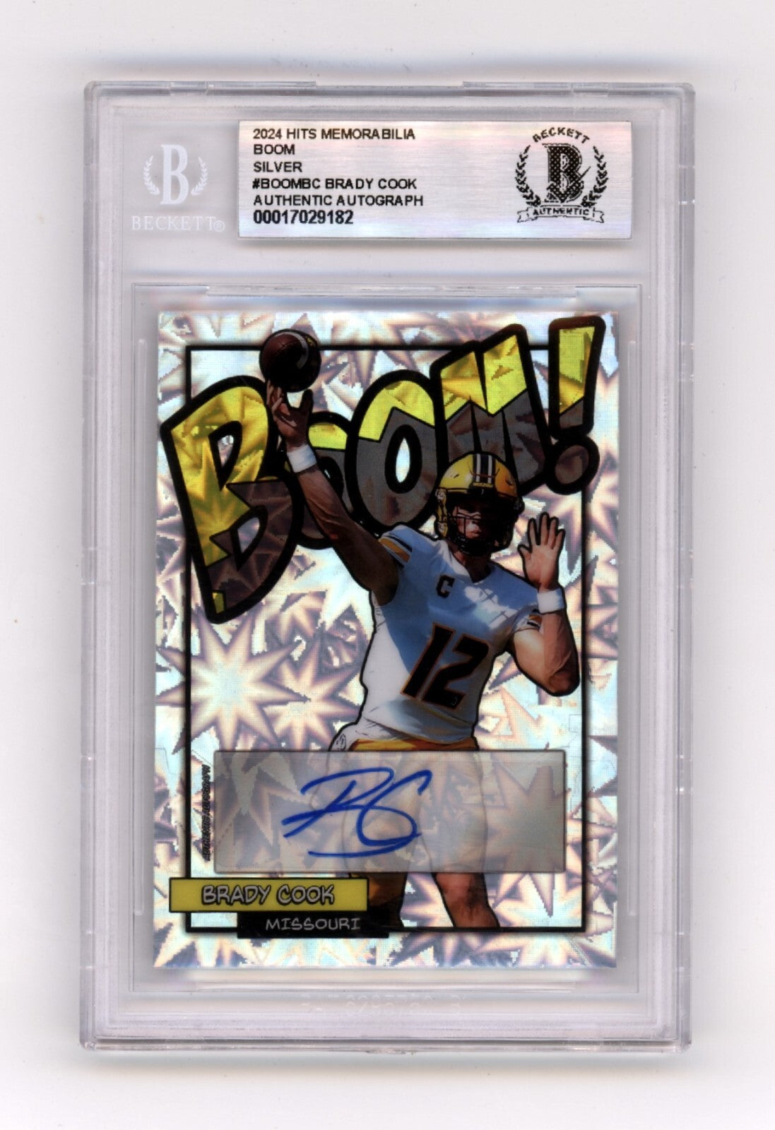 Brady Cook 2024 Hits Memorabilia BOOM Silver Jersey # 12/12 Signed BGS BAS Auto-Powers Sports Memorabilia