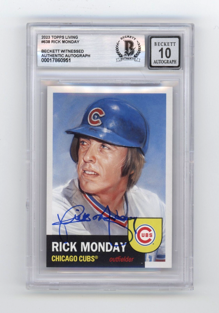 Rick Monday 2023 Topps Living Set #638 Signed Beckett BGS 10 Auto Chicago Cubs-Powers Sports Memorabilia