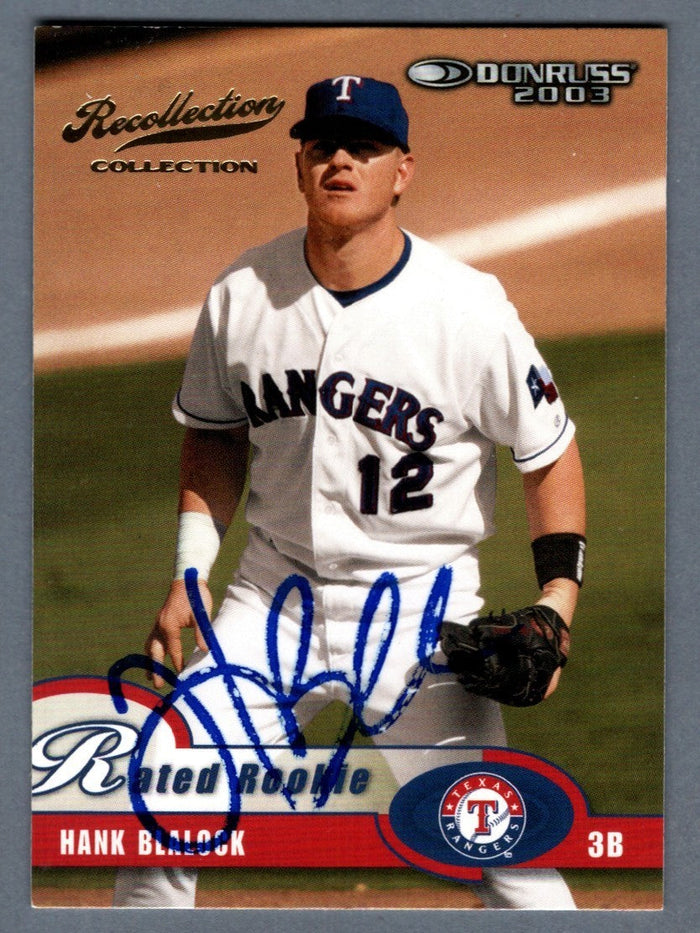 Hank Blalock Signed 2003 Donruss Recollection Rated Rookie RC #20/20 LSCM Authenticated-Powers Sports Memorabilia