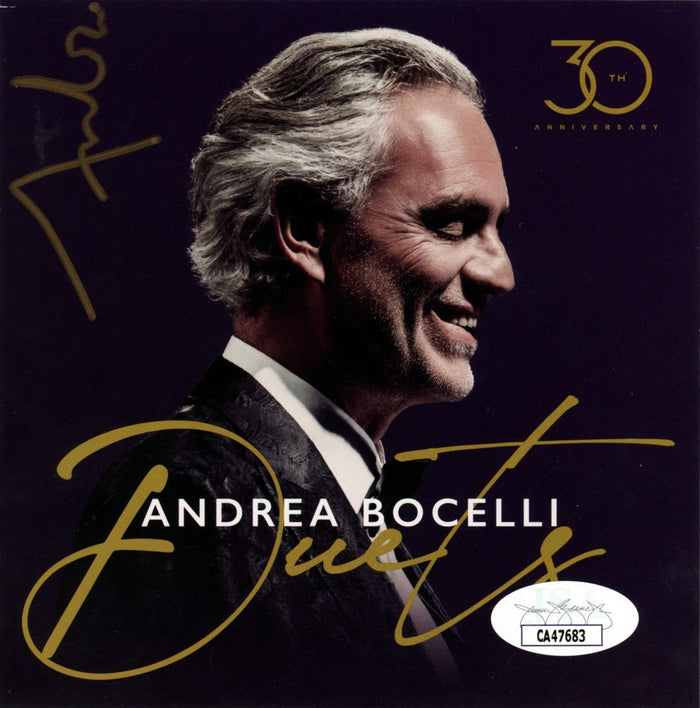 Andrea Bocelli Signed 30th Anniversary Duets 4x6 CD Insert JSA Authenticated-Powers Sports Memorabilia