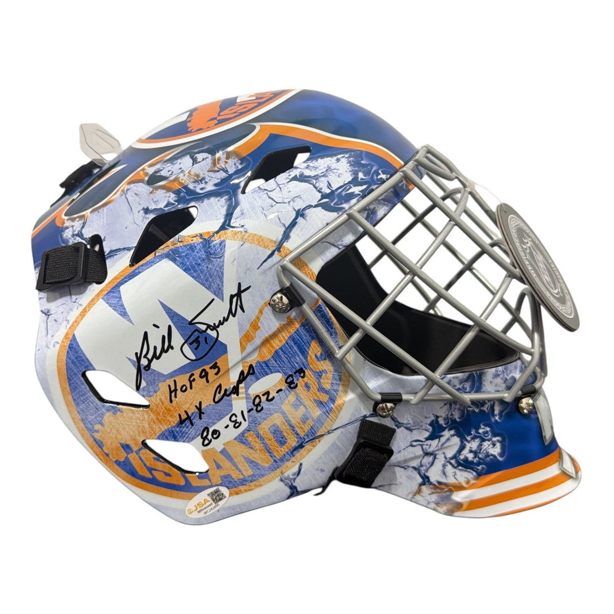 Billy Smith Signed New York Islanders Full Size Goalie Mask w/ 2 Insc JSA W COA-Powers Sports Memorabilia