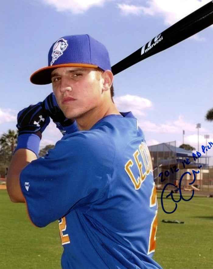 Gavin Cecchini Signed New York Mets 8x10 Photo w/ 2012 1st Rd Pick LSCM Authenticated #3-Powers Sports Memorabilia