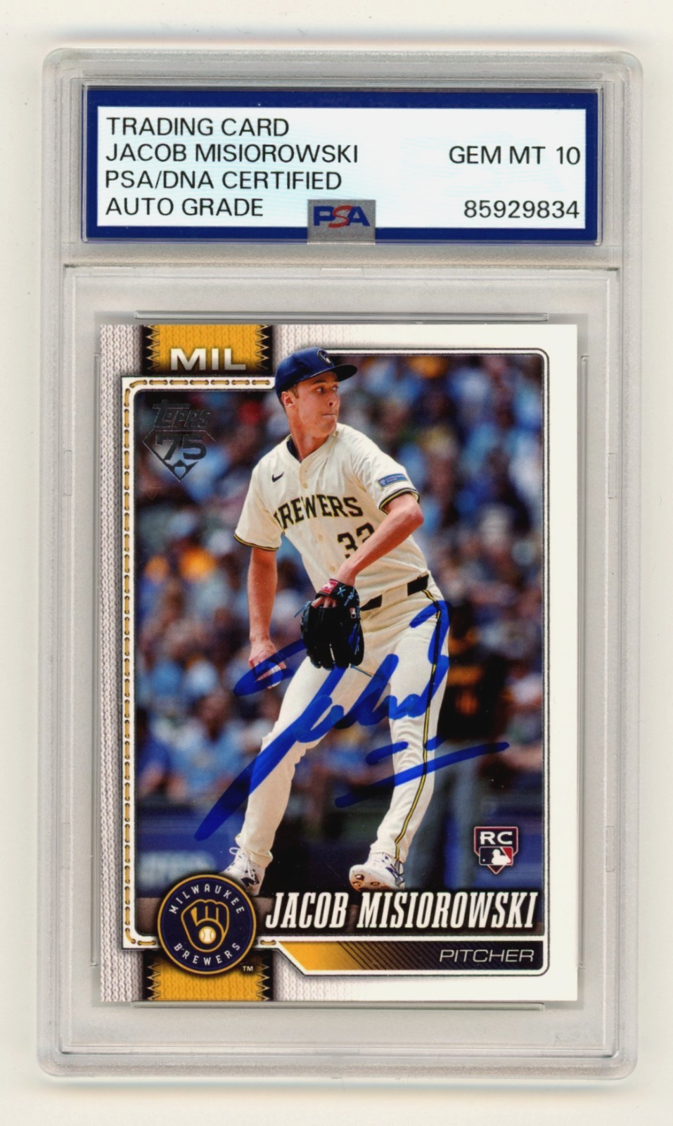 Jacob Misiorowski 2026 Topps Series 1 #10 Signed Rookie RC PSA 10 Auto Brewers-Powers Sports Memorabilia