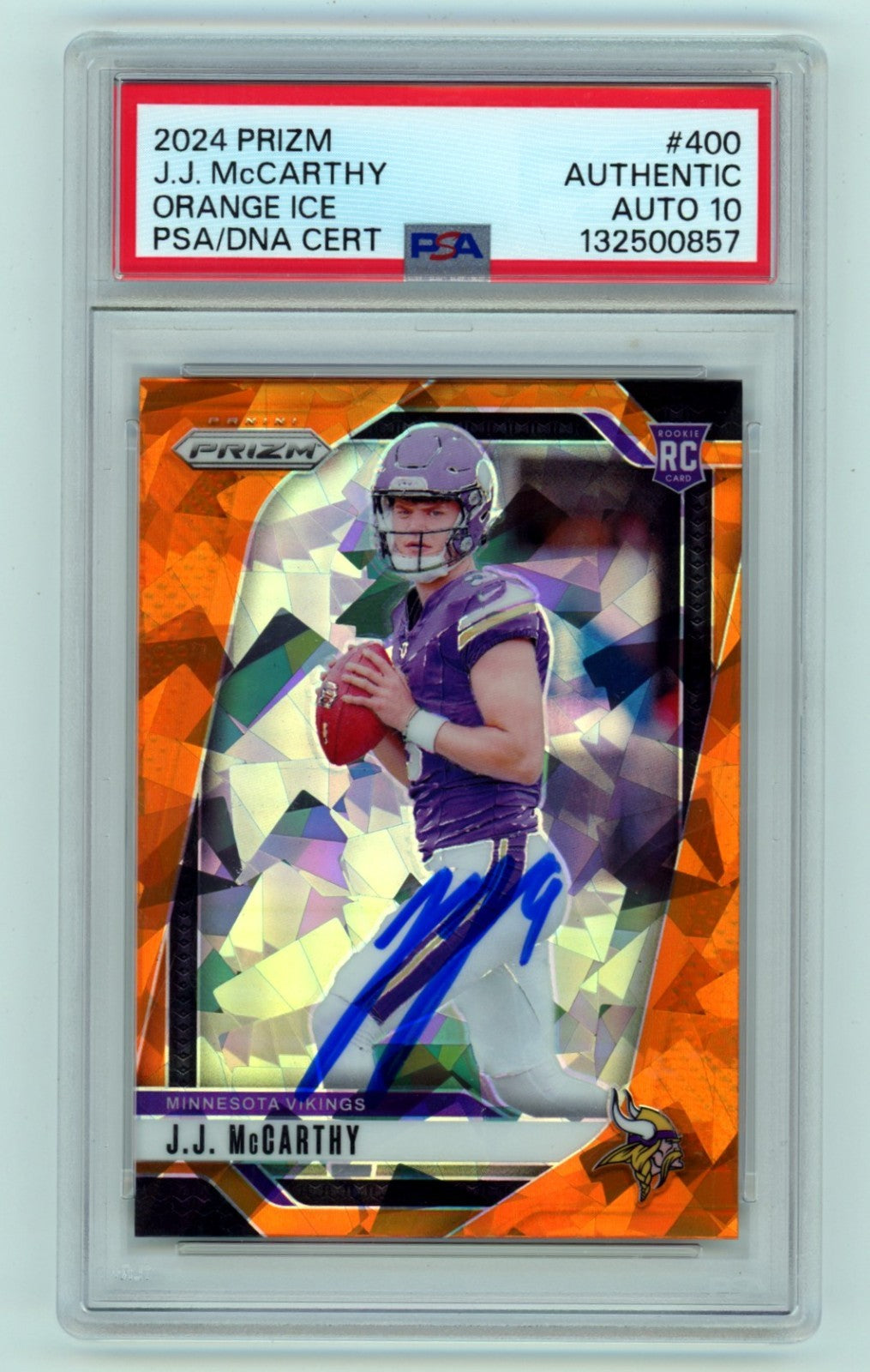 J.J. McCarthy 2024 Panini Prizm #400 Signed Orange Cracked Ice RC PSA 10 Auto-Powers Sports Memorabilia