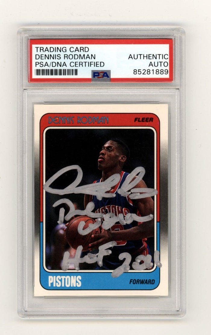 Dennis Rodman 1988-89 Fleer #43 Rookie 2 Inscription WORM & HOF Signed PSA Auto-Powers Sports Memorabilia