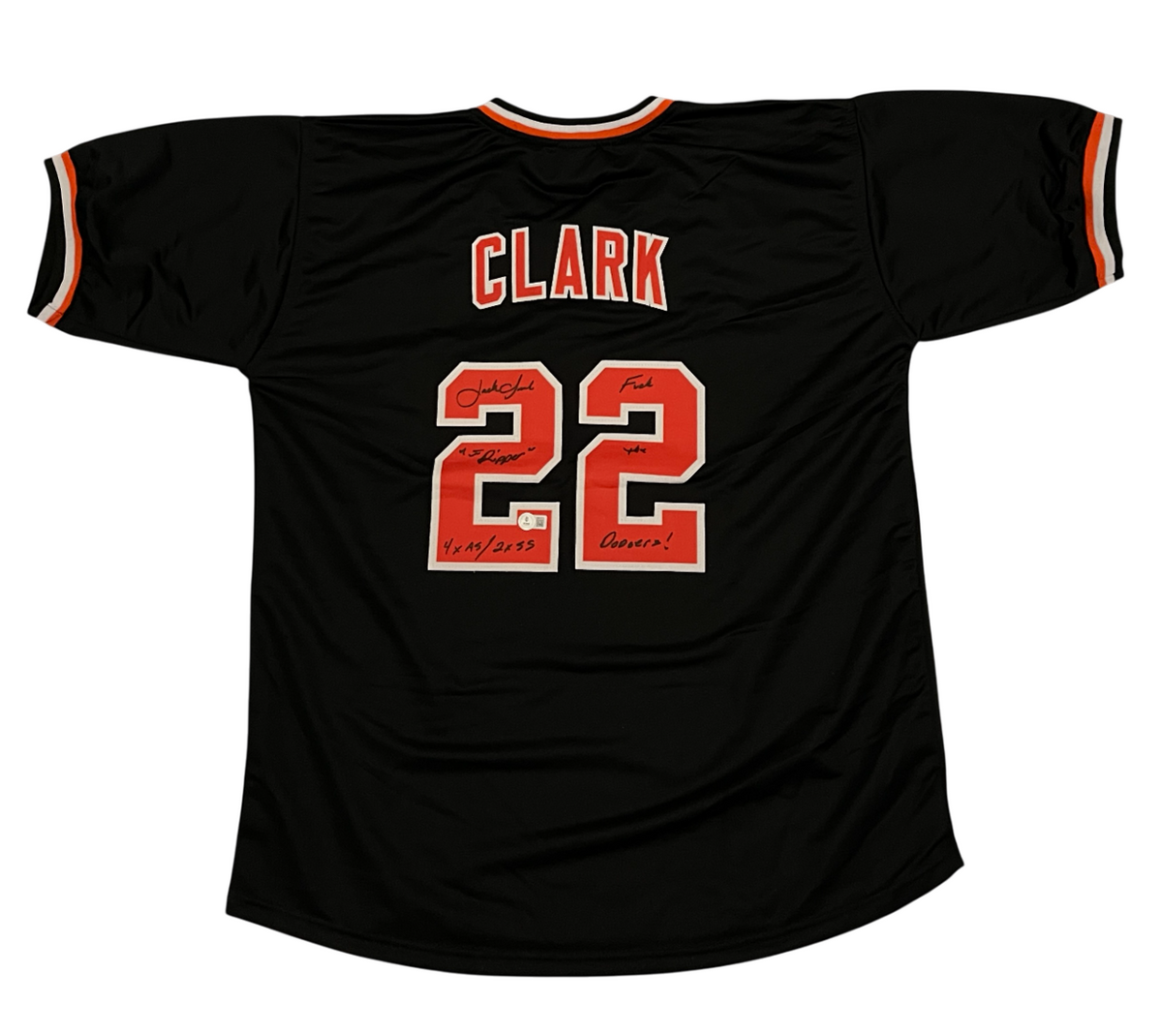 Jack Clark Signed SF Giants Custom Jersey w/ 4 Ins F**k LAD Beckett W BAS COA B-Powers Sports Memorabilia