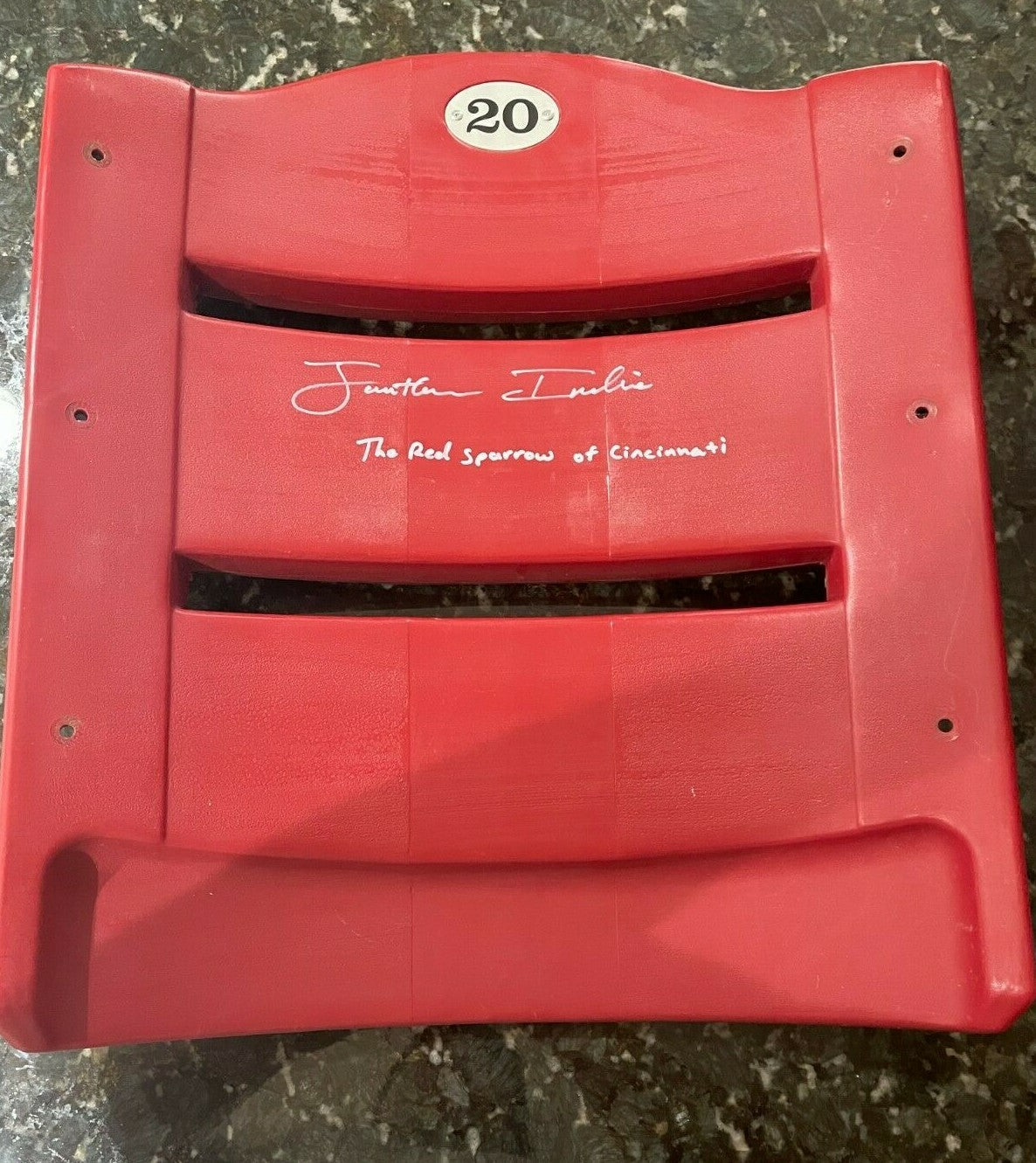 Jonathan India Signed Auto Reds GABP Seat Back JSA Witness Authenticated + HOLO Red Sparrow Ins.-Powers Sports Memorabilia