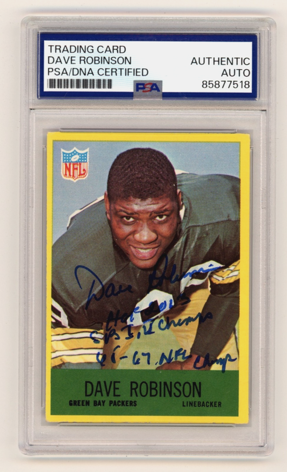 Dave Robinson 1967 Philadelphia #80 Signed Rookie RC w 3 Insc PSA/DNA Authenticated-Powers Sports Memorabilia