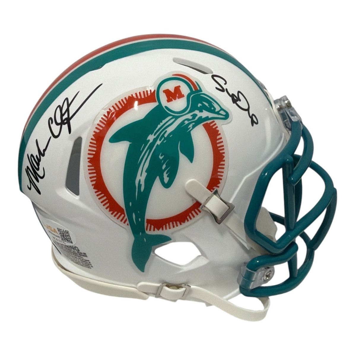 Mark Clayton & Mark Duper Dual Signed Dolphins TB Mini Helmet JSA Witness COA-Powers Sports Memorabilia