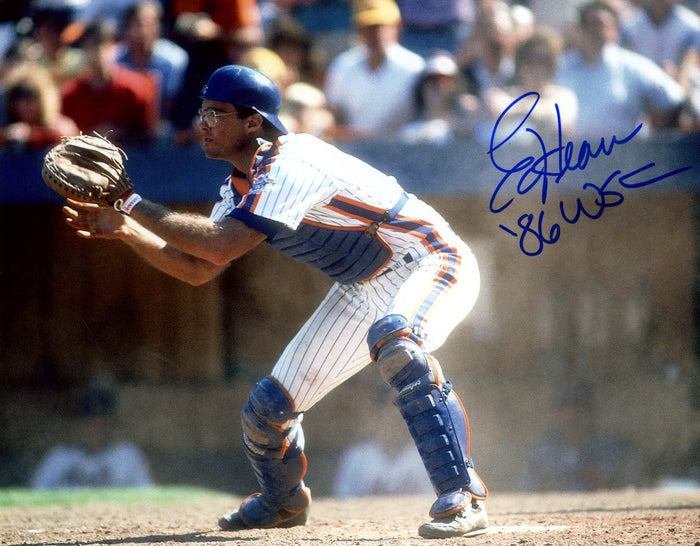 Ed Hearn Signed New York Mets 8x10 Photo w/ 86 WSC LSCM Authenticated-Powers Sports Memorabilia