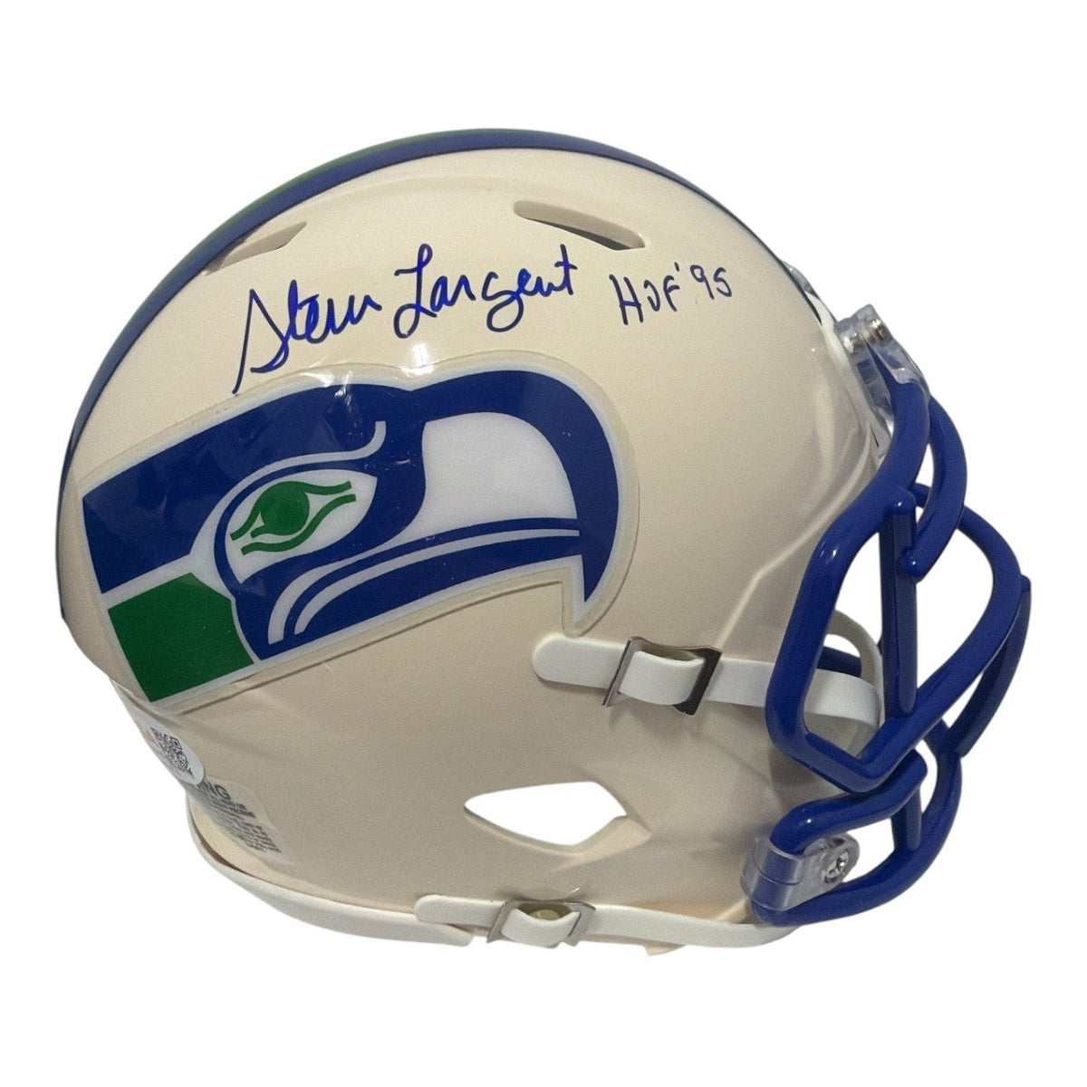 Steve Largent Signed Seahawks Retro Mini Helmet w/ HOF 95 JSA Witness Authenticated-Powers Sports Memorabilia