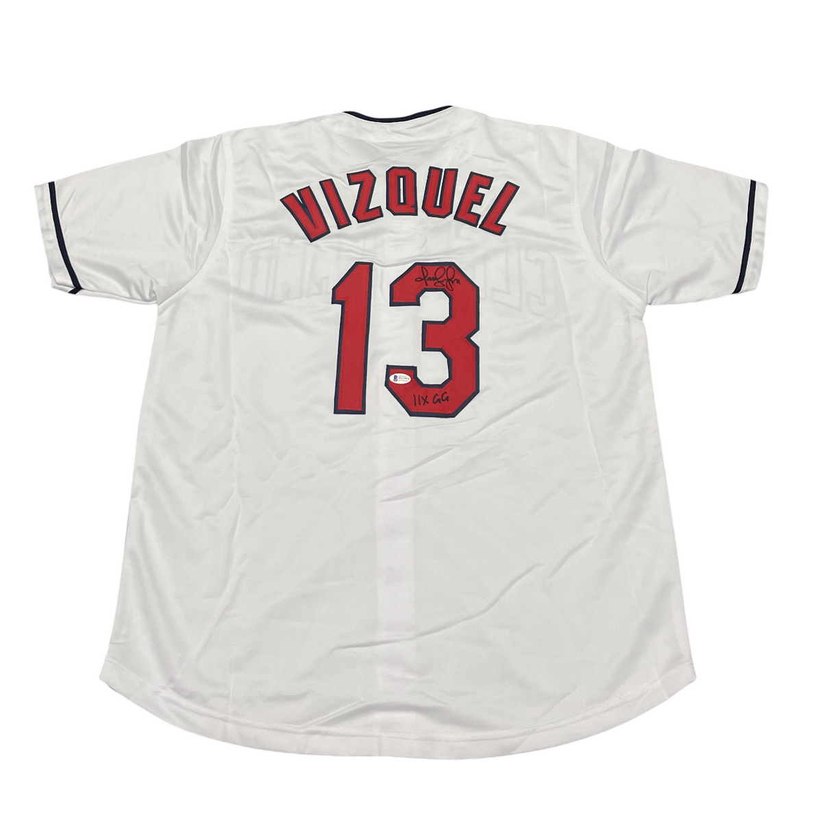 Omar Vizquel Signed Cleveland Custom White Jersey w/ 11x GG Beckett BAS COA-Powers Sports Memorabilia