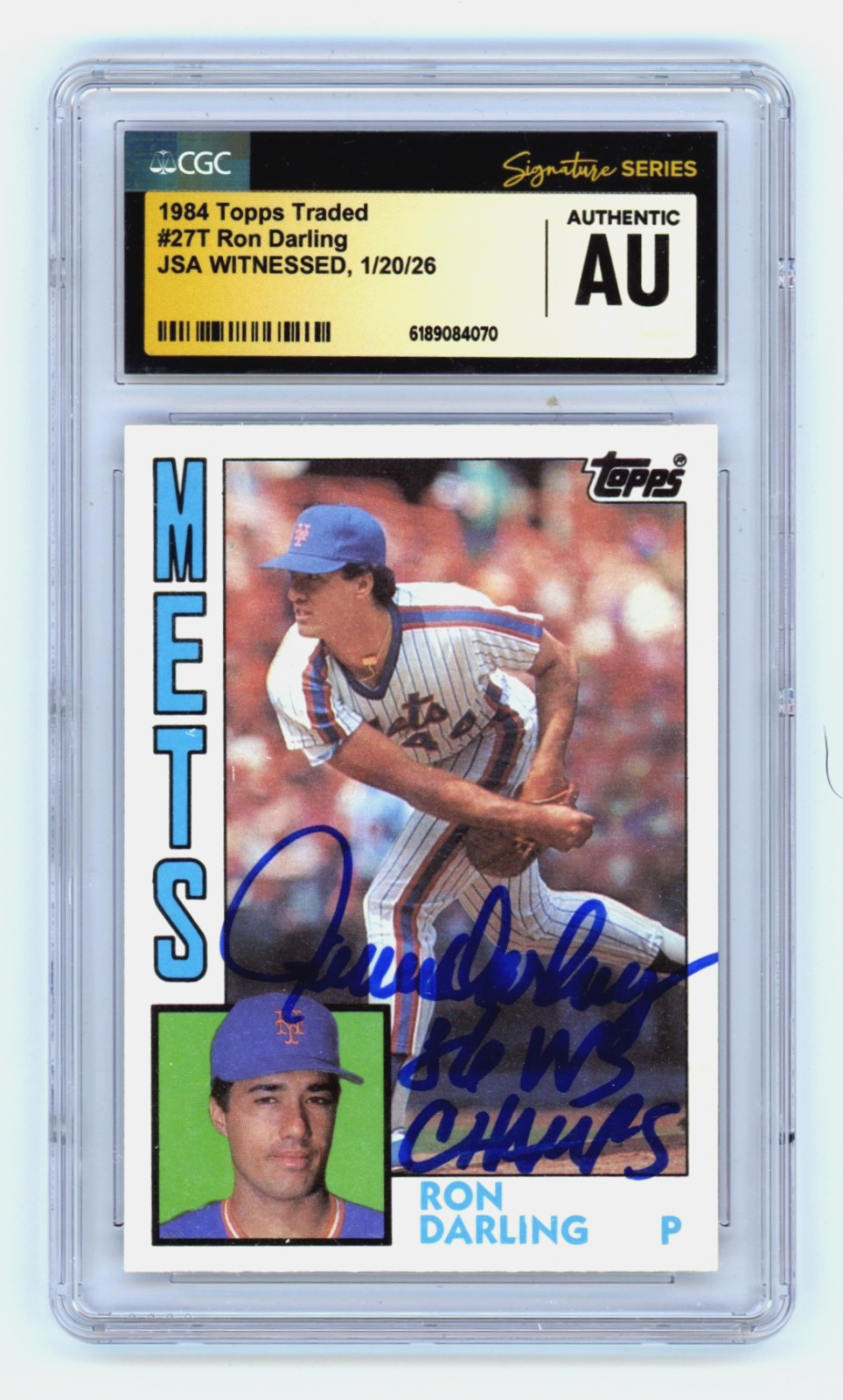 Ron Darling 1984 Topps Traded 27T Rookie RC w/ 86 WSC Signed JSA CGC Auth Auto-Powers Sports Memorabilia