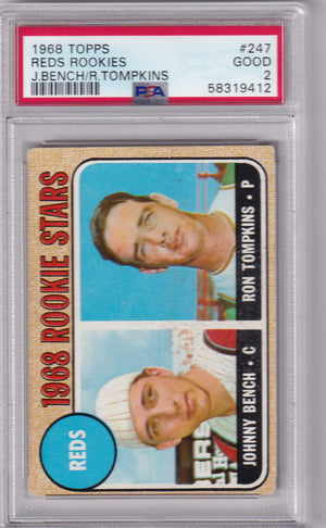 Johnny Bench 1968 Topps Baseball RC Rookie Card #247 PSA 2